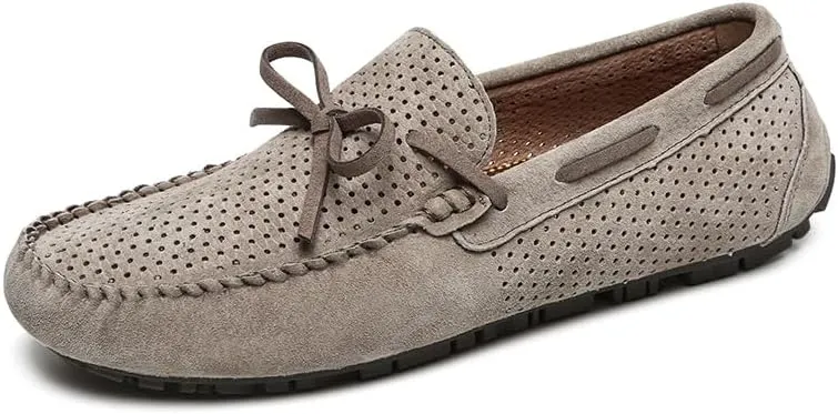 Men's Loafers Breathable Perforated Faux Leather Moccasins Driving Shoes Flat Heel Anti-Slip Lightweight Prom Slip On