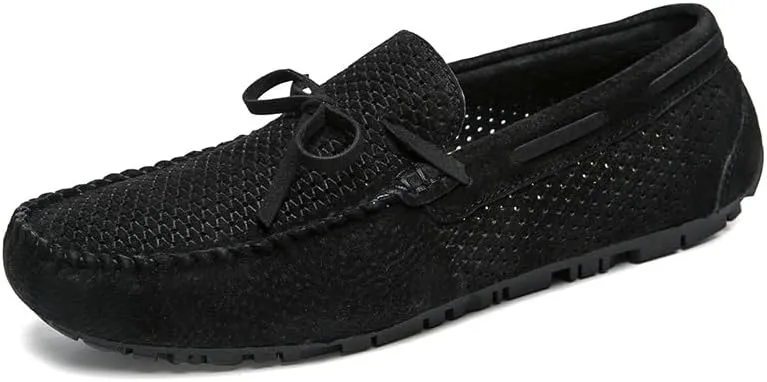 Men's Loafers Breathable Perforated Faux Leather Moccasins Driving Shoes Flat Heel Anti-Slip Lightweight Prom Slip On