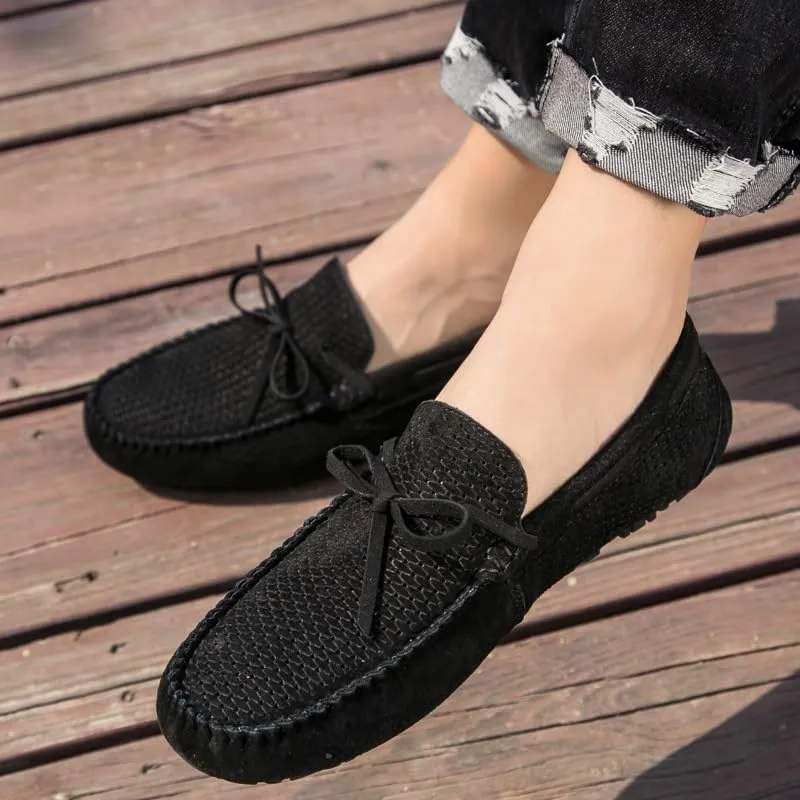 Men's Loafers Breathable Perforated Faux Leather Moccasins Driving Shoes Flat Heel Anti-Slip Lightweight Prom Slip On