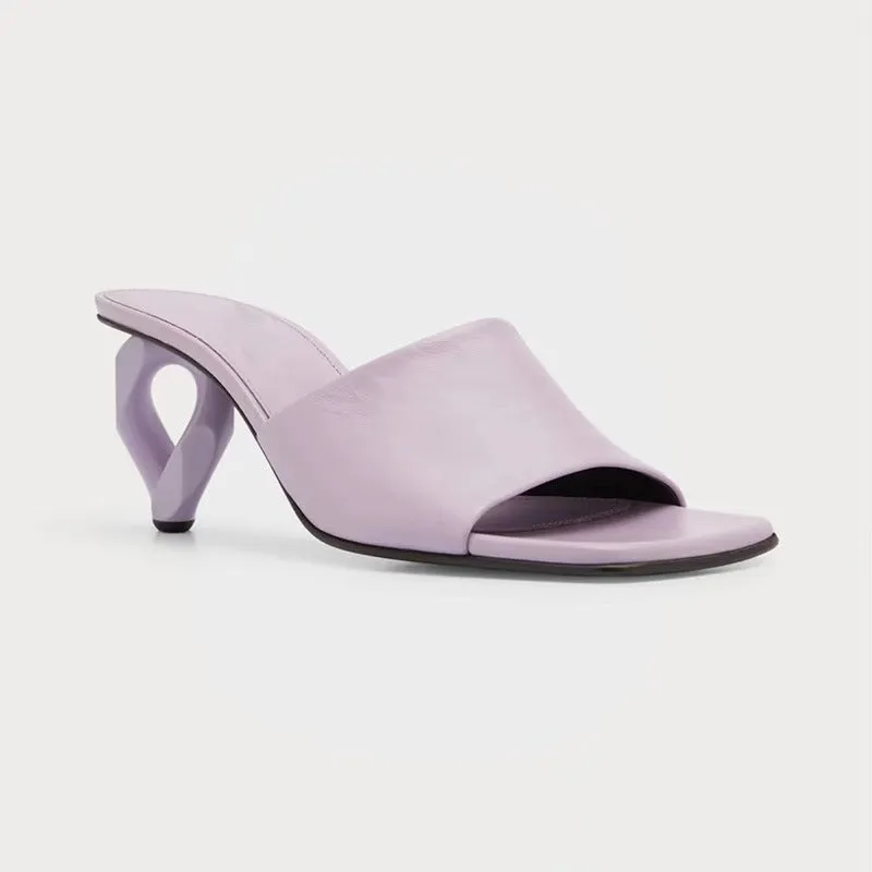 New Versatile Square-Toe Open-Toe Asymmetric Heels Sandals