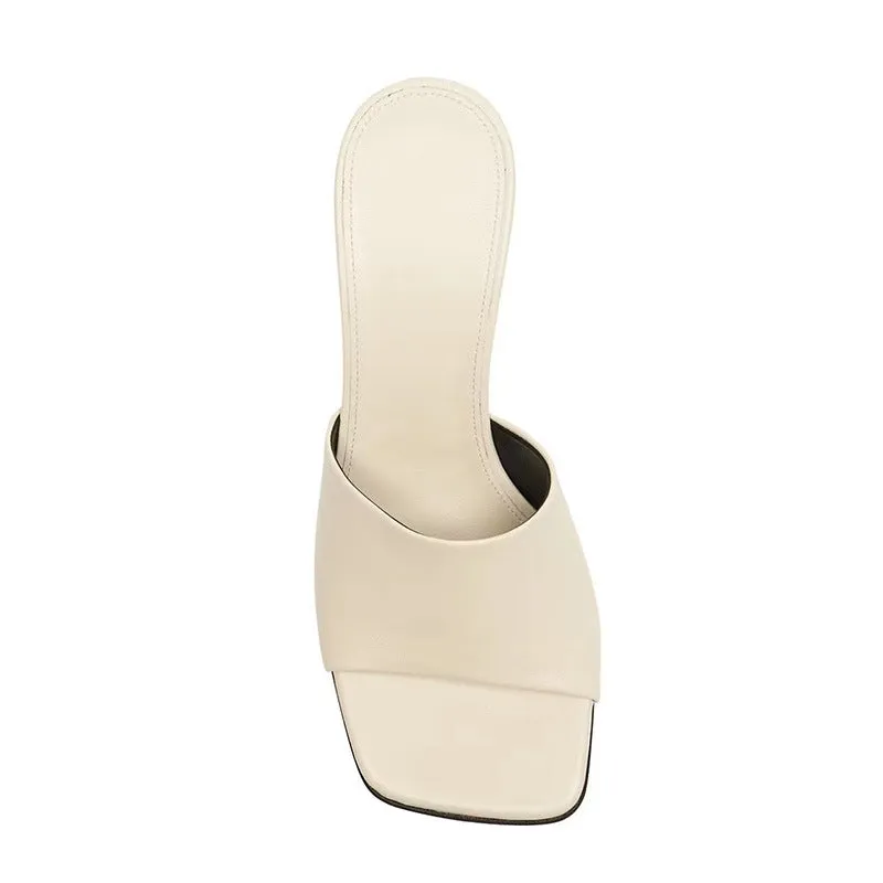 New Versatile Square-Toe Open-Toe Asymmetric Heels Sandals