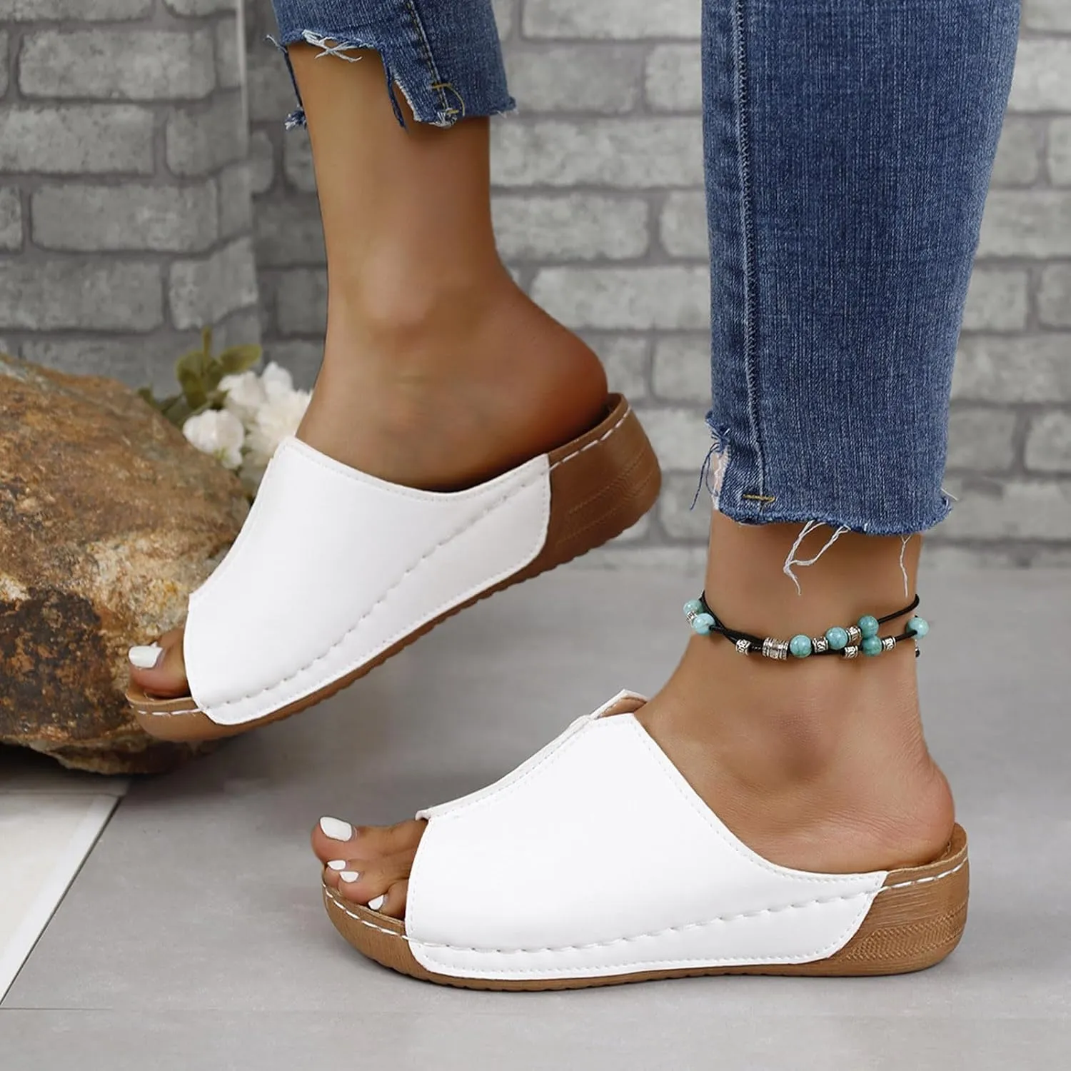 Orthopedic Sandals 2024 New Summer Dressy Leather Orthopedic Wedge Sandals Comfortable Platform Arch Support Slip Sandals