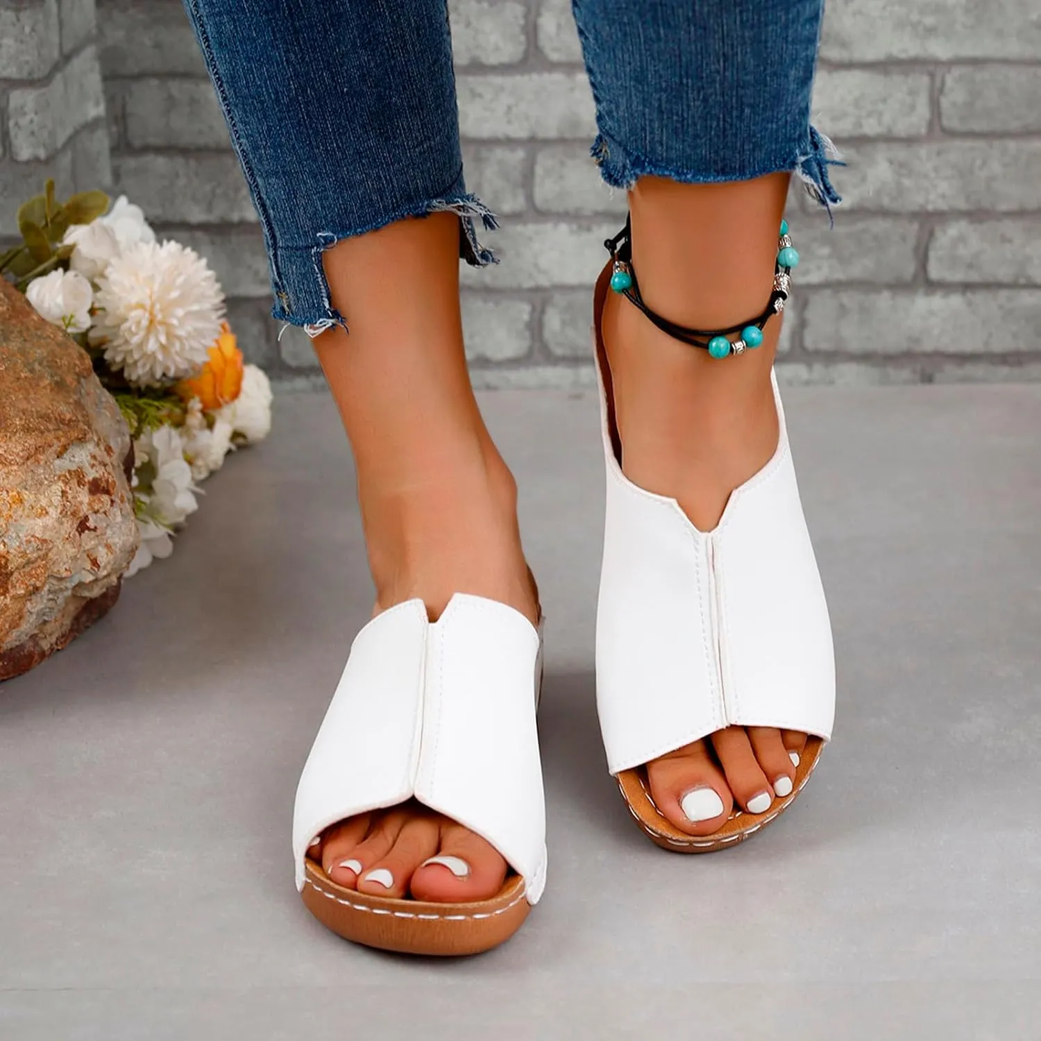 Orthopedic Sandals 2024 New Summer Dressy Leather Orthopedic Wedge Sandals Comfortable Platform Arch Support Slip Sandals