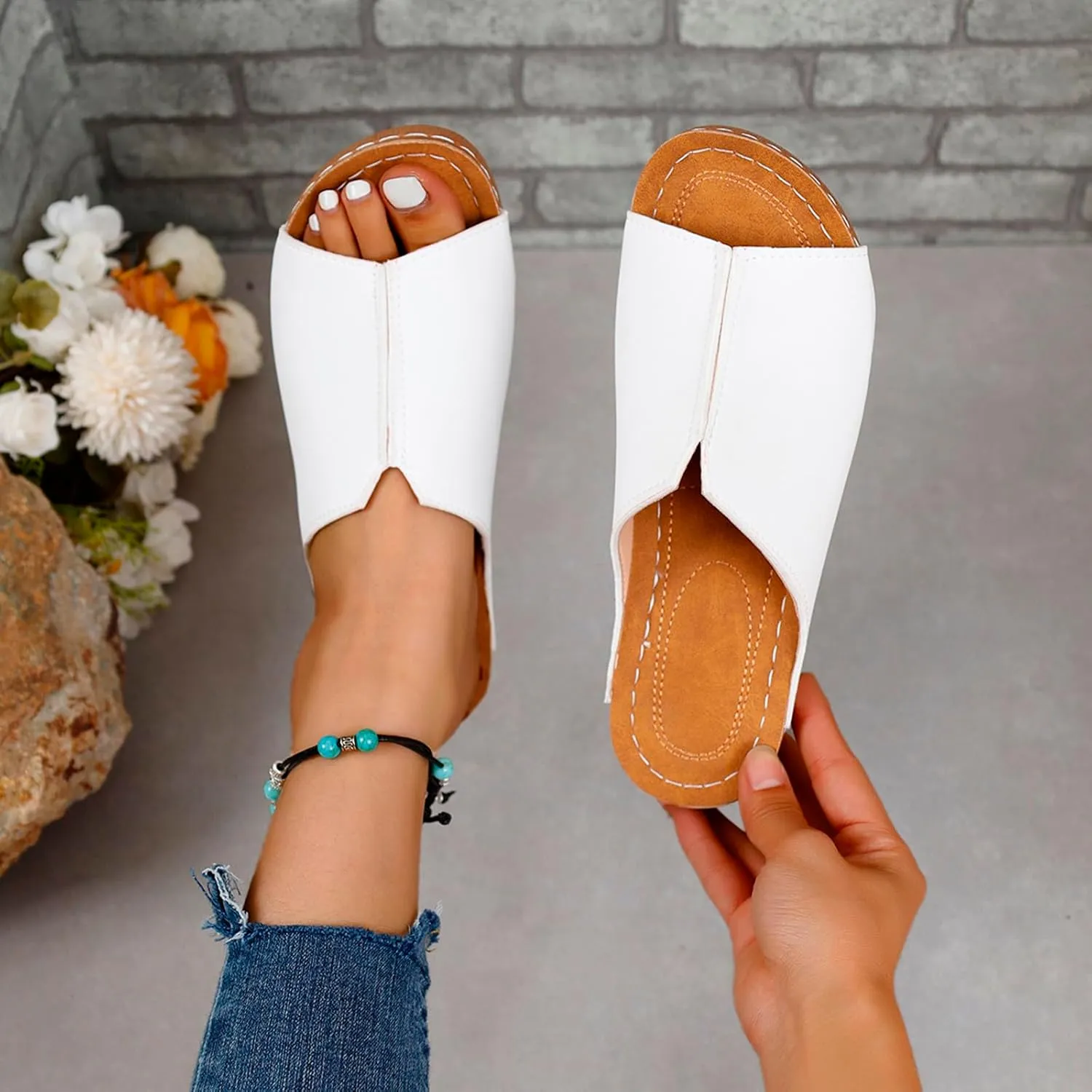 Orthopedic Sandals 2024 New Summer Dressy Leather Orthopedic Wedge Sandals Comfortable Platform Arch Support Slip Sandals