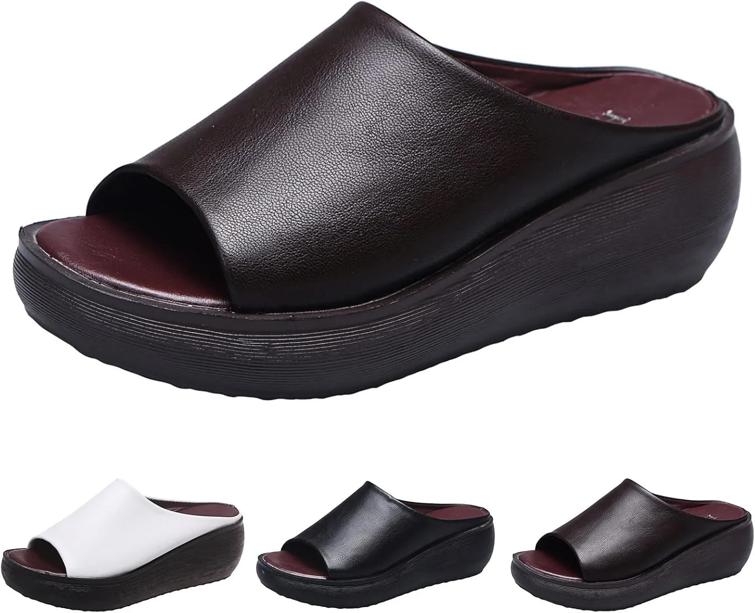 Orthopedic Sandals for Women Summer Comfortable Sandals Orthotic Leather Wedges Slides Arch Support Slip Walking Shoes2