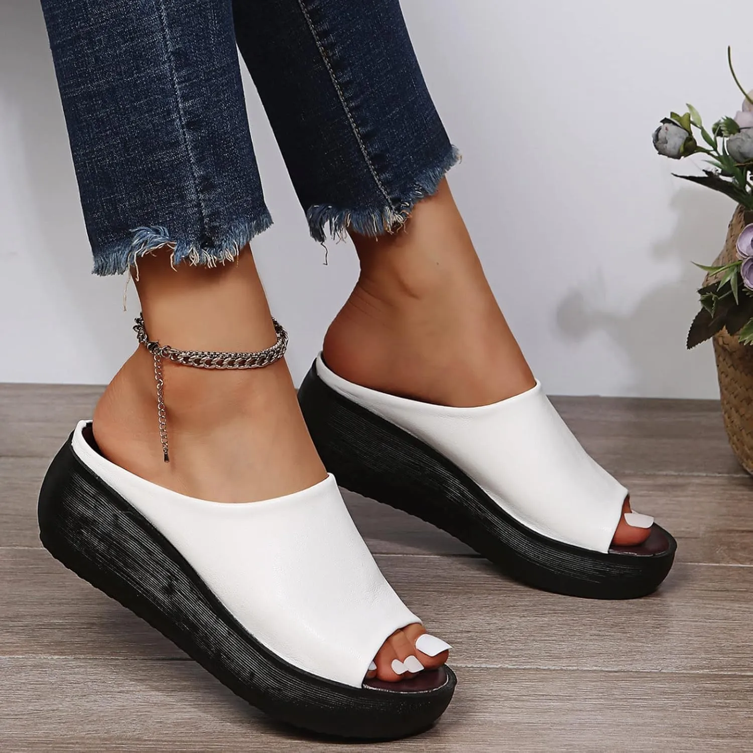 Orthopedic Sandals for Women Summer Comfortable Sandals Orthotic Leather Wedges Slides Arch Support Slip Walking Shoes2