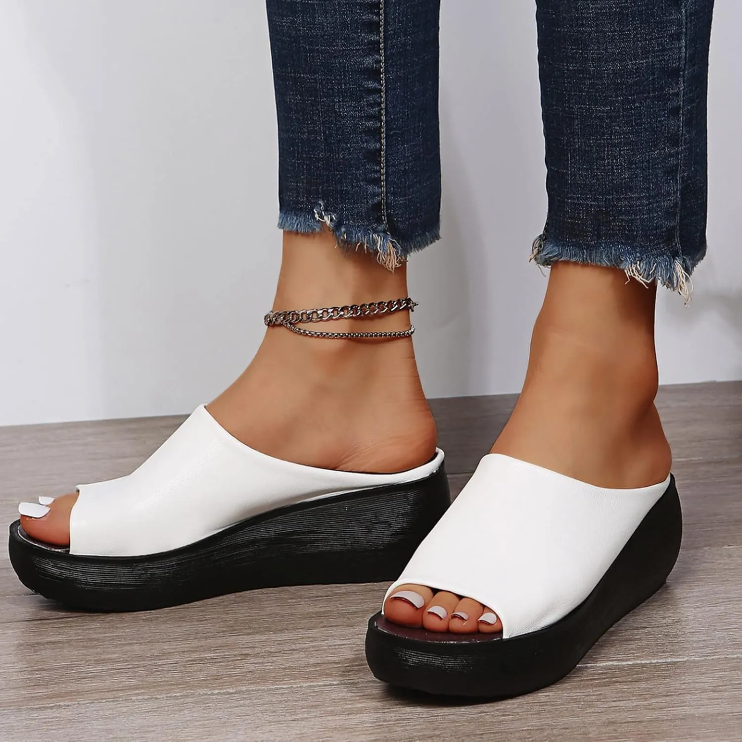 Orthopedic Sandals for Women Summer Comfortable Sandals Orthotic Leather Wedges Slides Arch Support Slip Walking Shoes2