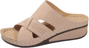 Orthopedic Wedge Sandals for Women Comfortable Orthotic Leather Wedges Slides Platform Heel Arch Support Slip