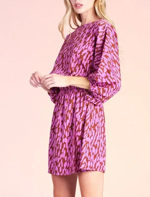 Pink & Camel Boat Neck Dolman Dress
