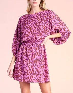 Pink & Camel Boat Neck Dolman Dress