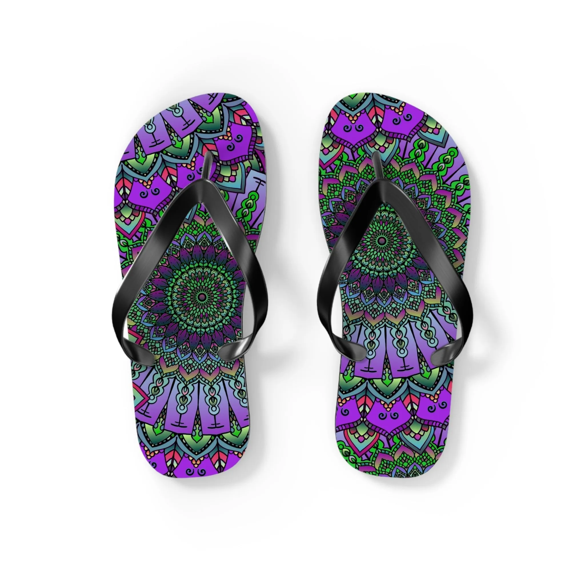 Purple & Green Mandala Flip Flops - Serene Bohemian Style