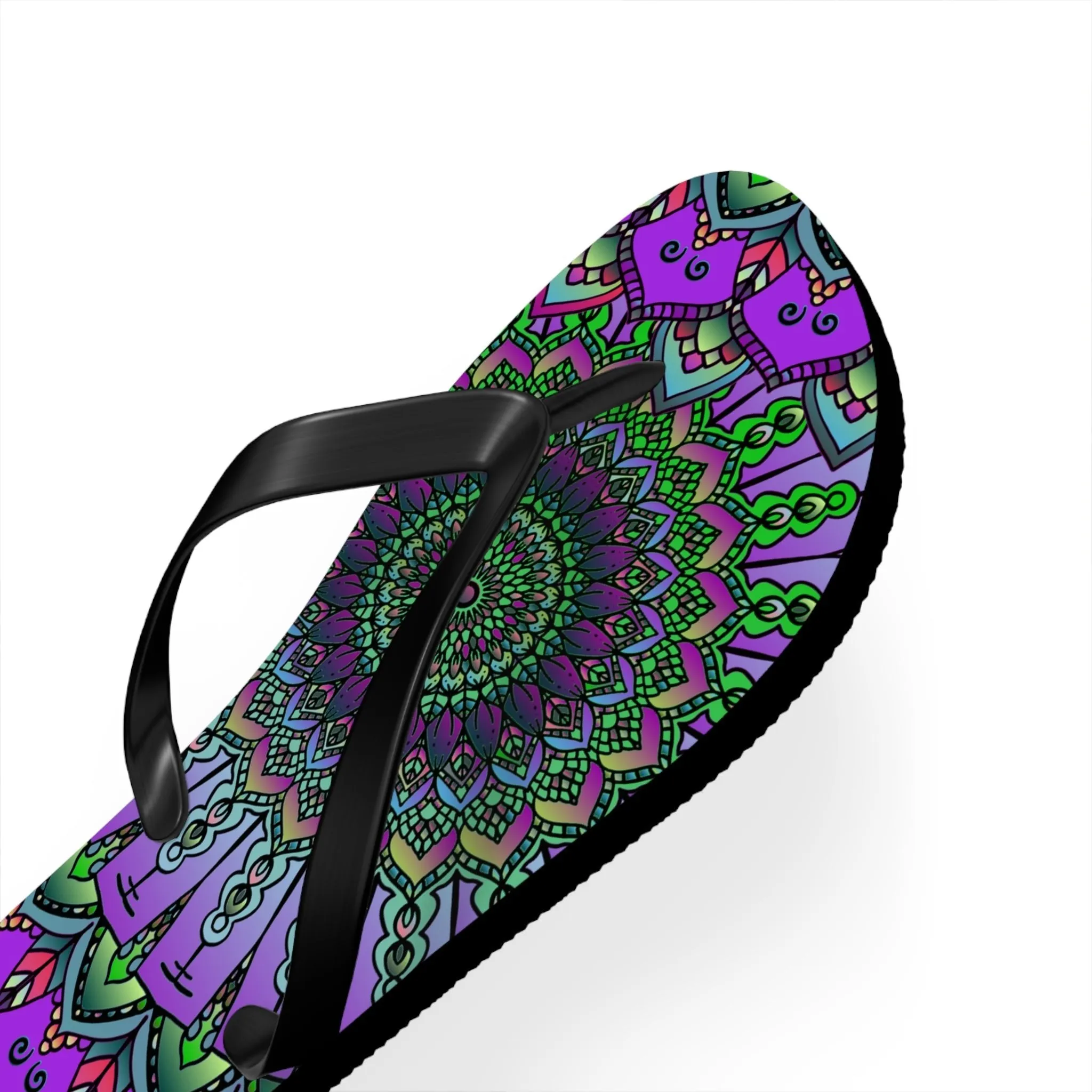 Purple & Green Mandala Flip Flops - Serene Bohemian Style