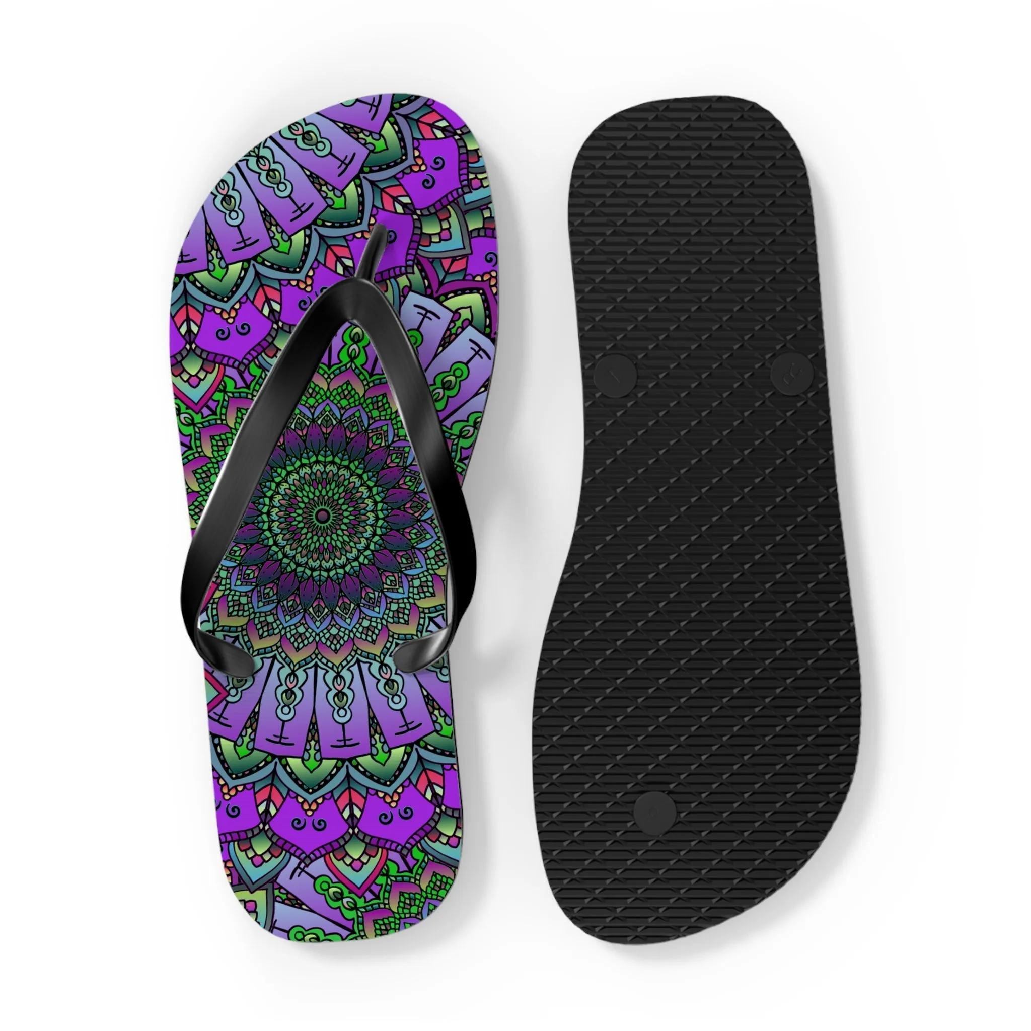 Purple & Green Mandala Flip Flops - Serene Bohemian Style