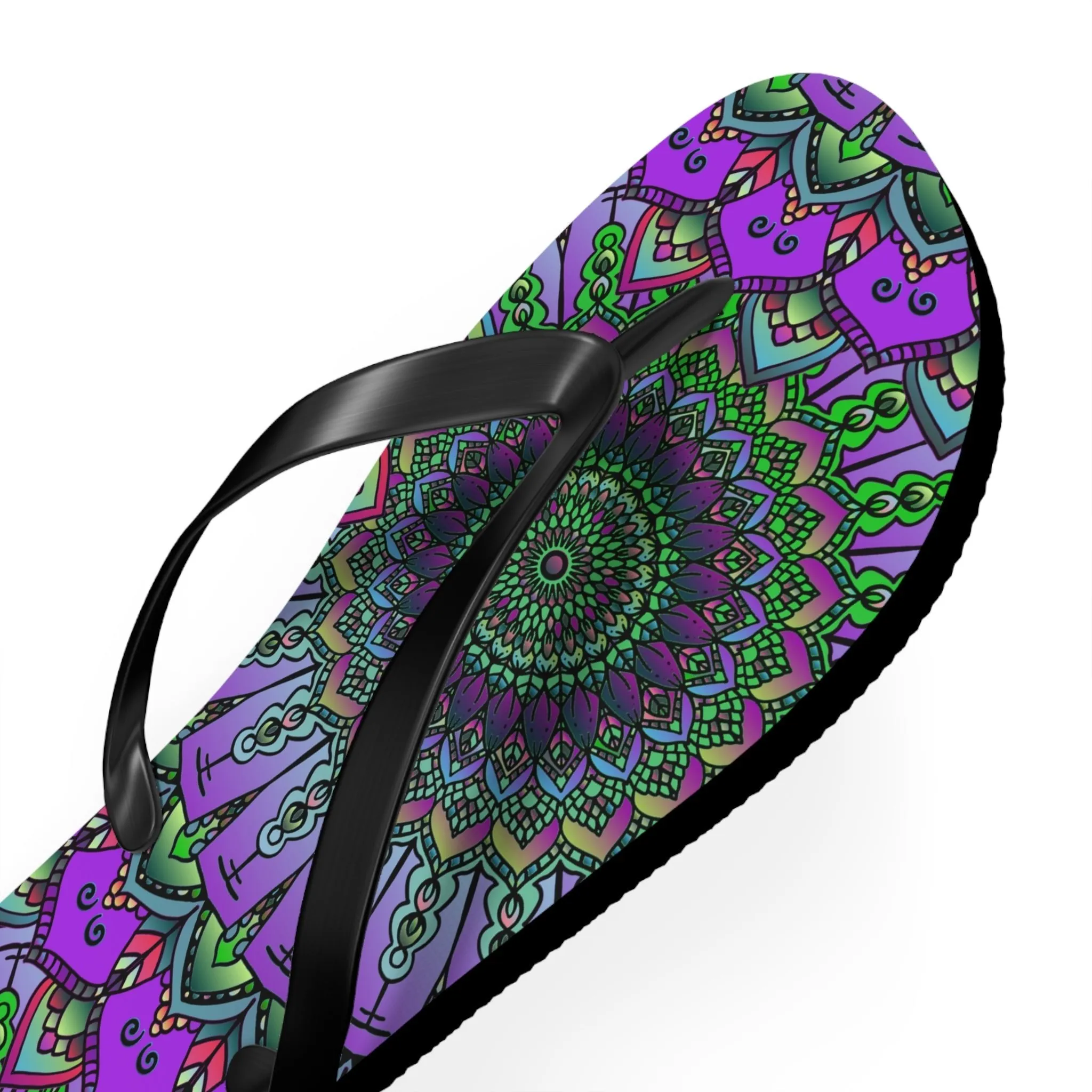 Purple & Green Mandala Flip Flops - Serene Bohemian Style