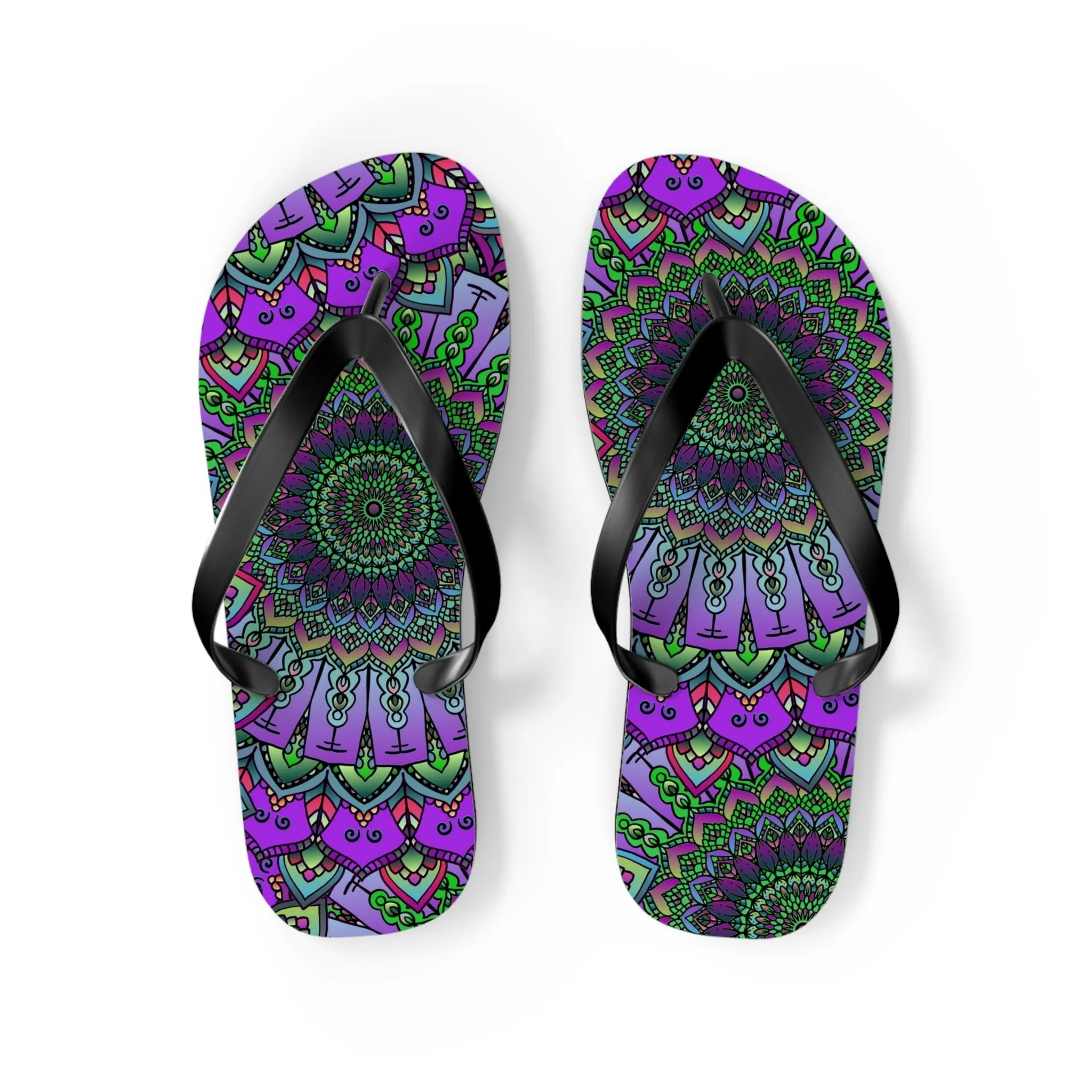 Purple & Green Mandala Flip Flops - Serene Bohemian Style