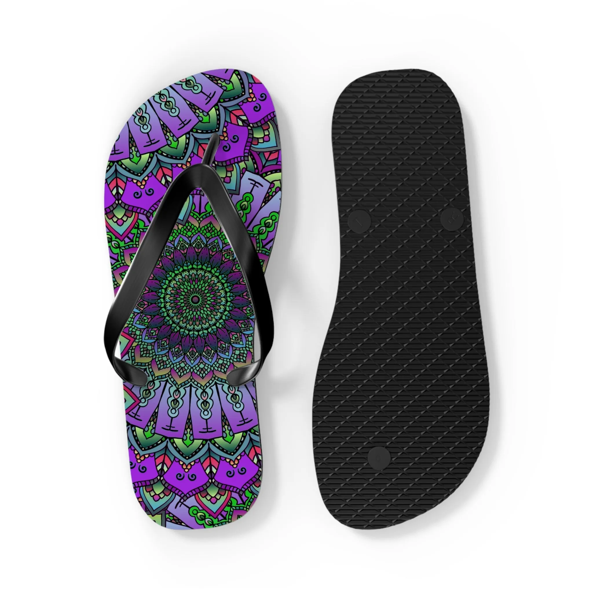 Purple & Green Mandala Flip Flops - Serene Bohemian Style