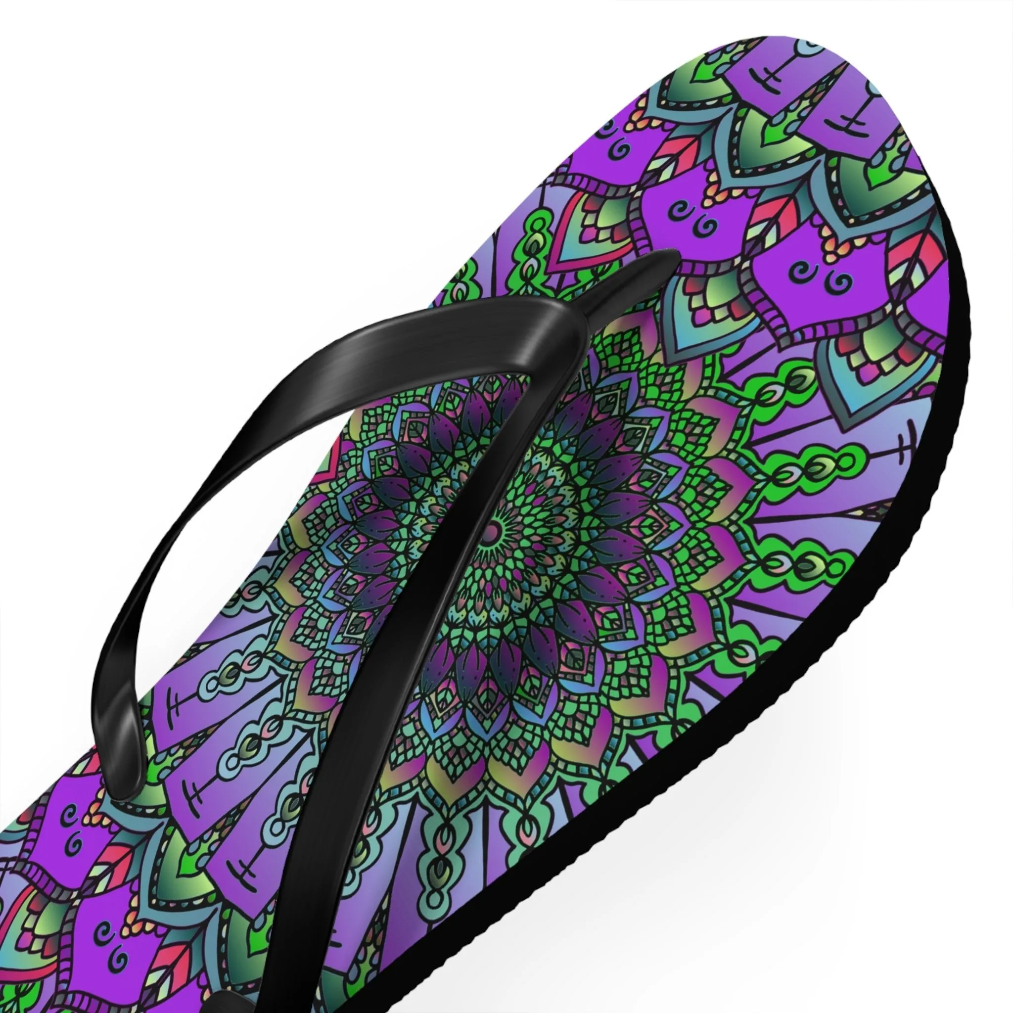 Purple & Green Mandala Flip Flops - Serene Bohemian Style