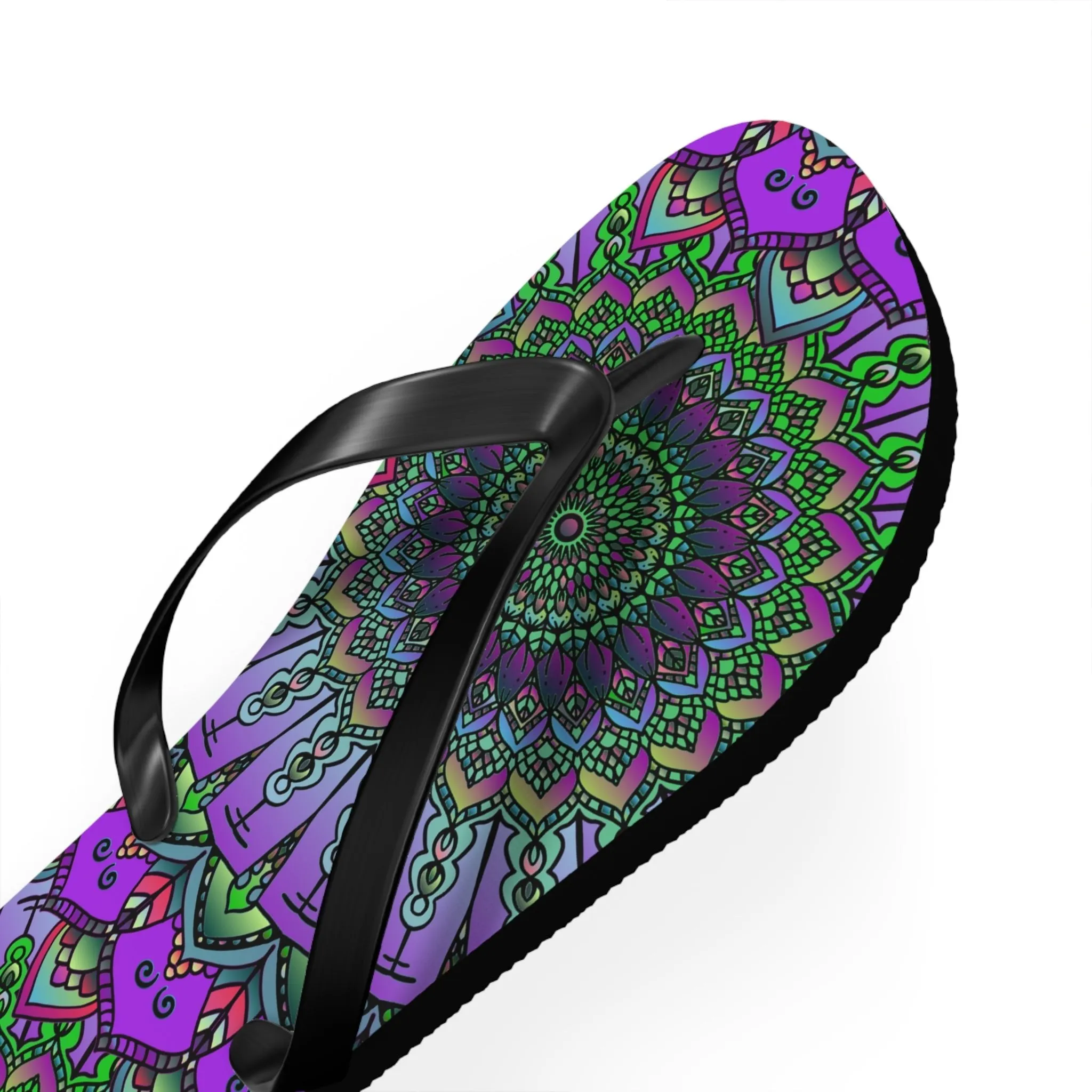 Purple & Green Mandala Flip Flops - Serene Bohemian Style