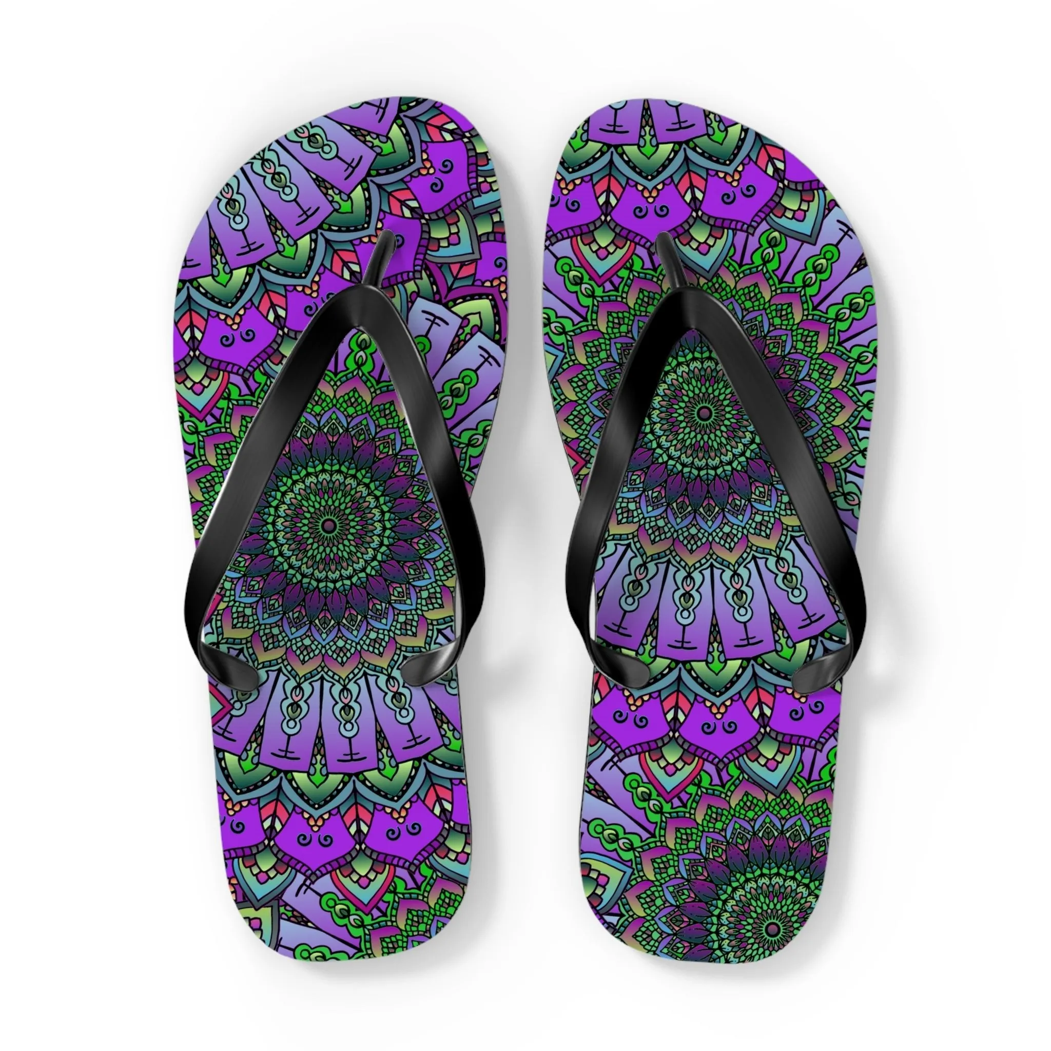 Purple & Green Mandala Flip Flops - Serene Bohemian Style