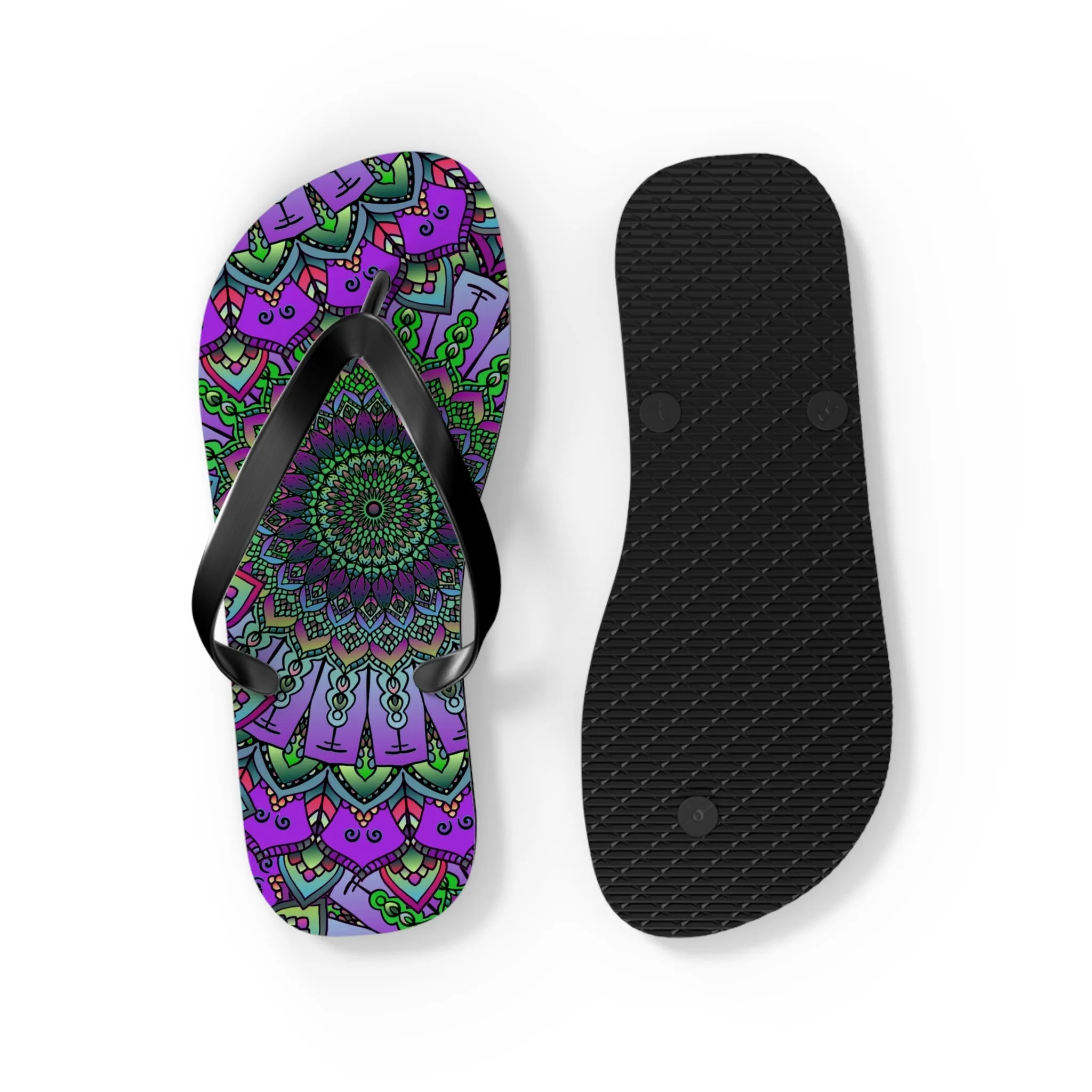 Purple & Green Mandala Flip Flops - Serene Bohemian Style
