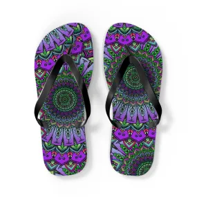 Purple & Green Mandala Flip Flops - Serene Bohemian Style