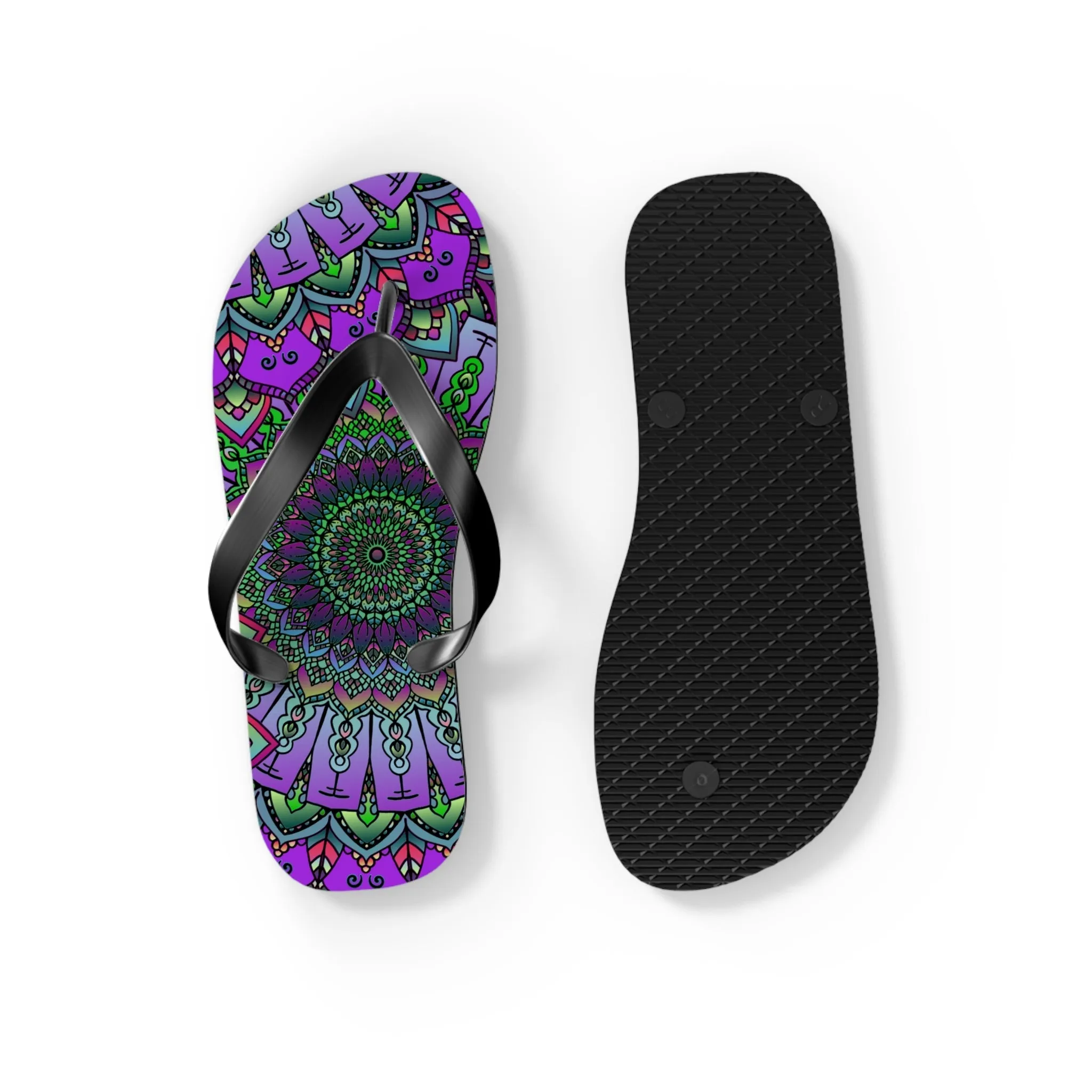 Purple & Green Mandala Flip Flops - Serene Bohemian Style