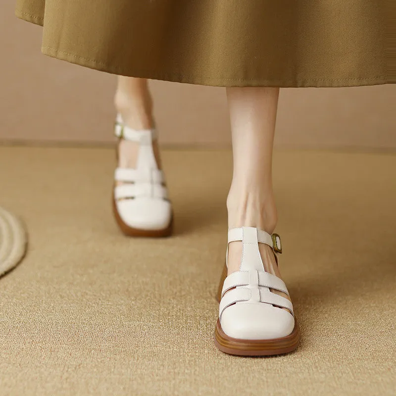 Retro Hollow-out Woven Thick Platform and Chunky Heels Roman Sandals