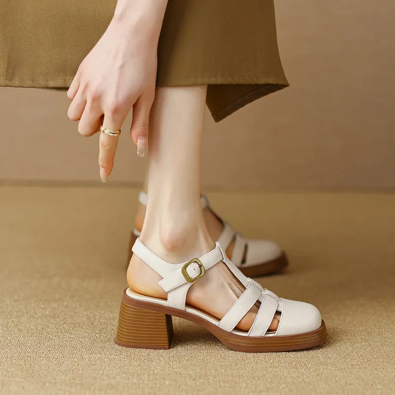 Retro Hollow-out Woven Thick Platform and Chunky Heels Roman Sandals