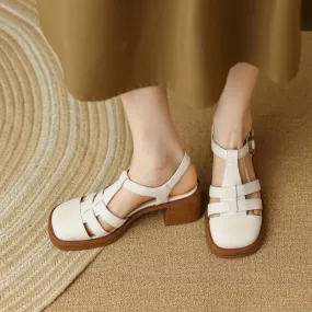 Retro Hollow-out Woven Thick Platform and Chunky Heels Roman Sandals