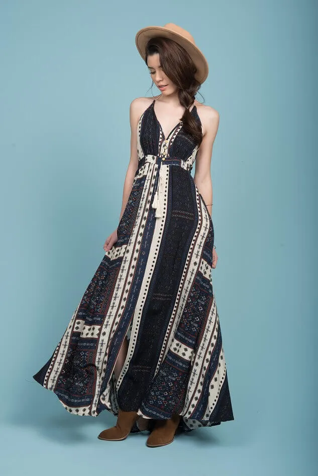 Romani Open Back Maxi Dress Navy