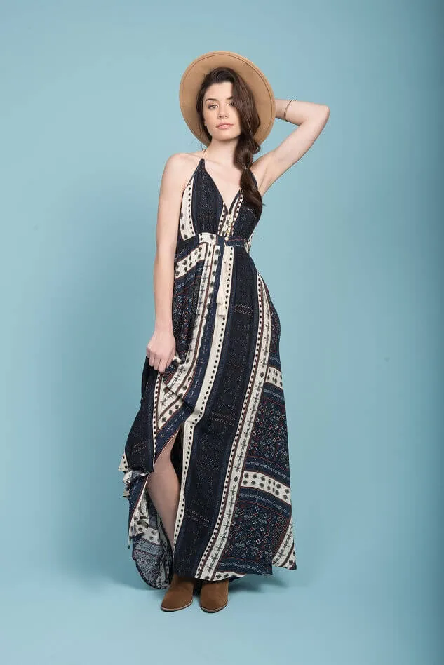 Romani Open Back Maxi Dress Navy