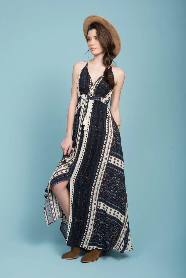 Romani Open Back Maxi Dress Navy