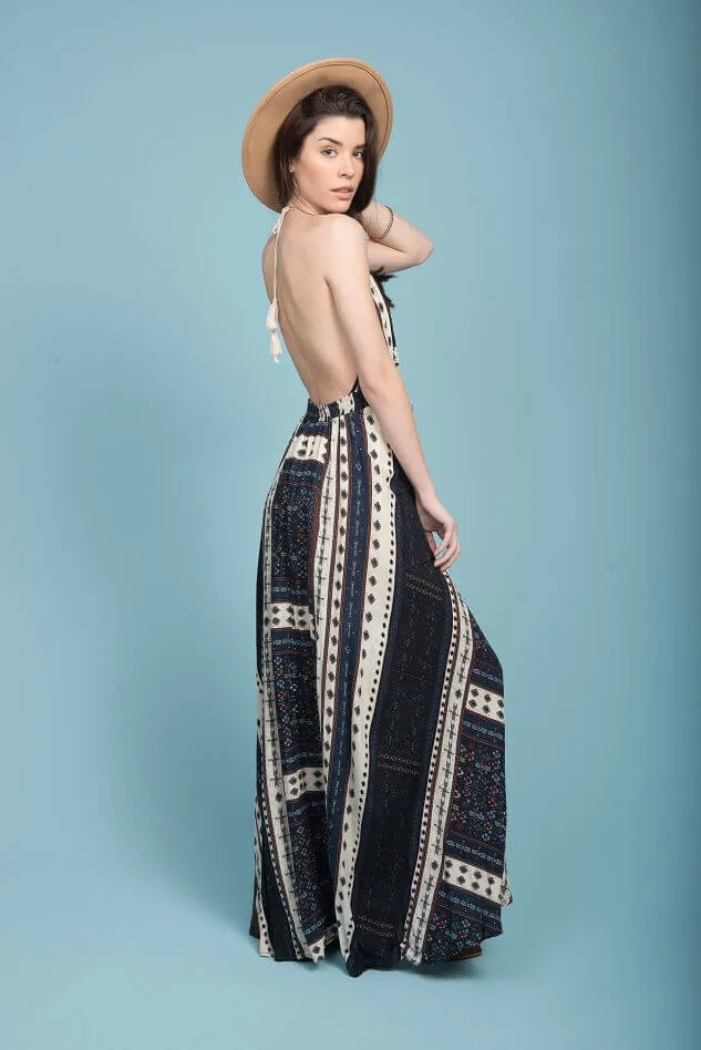Romani Open Back Maxi Dress Navy