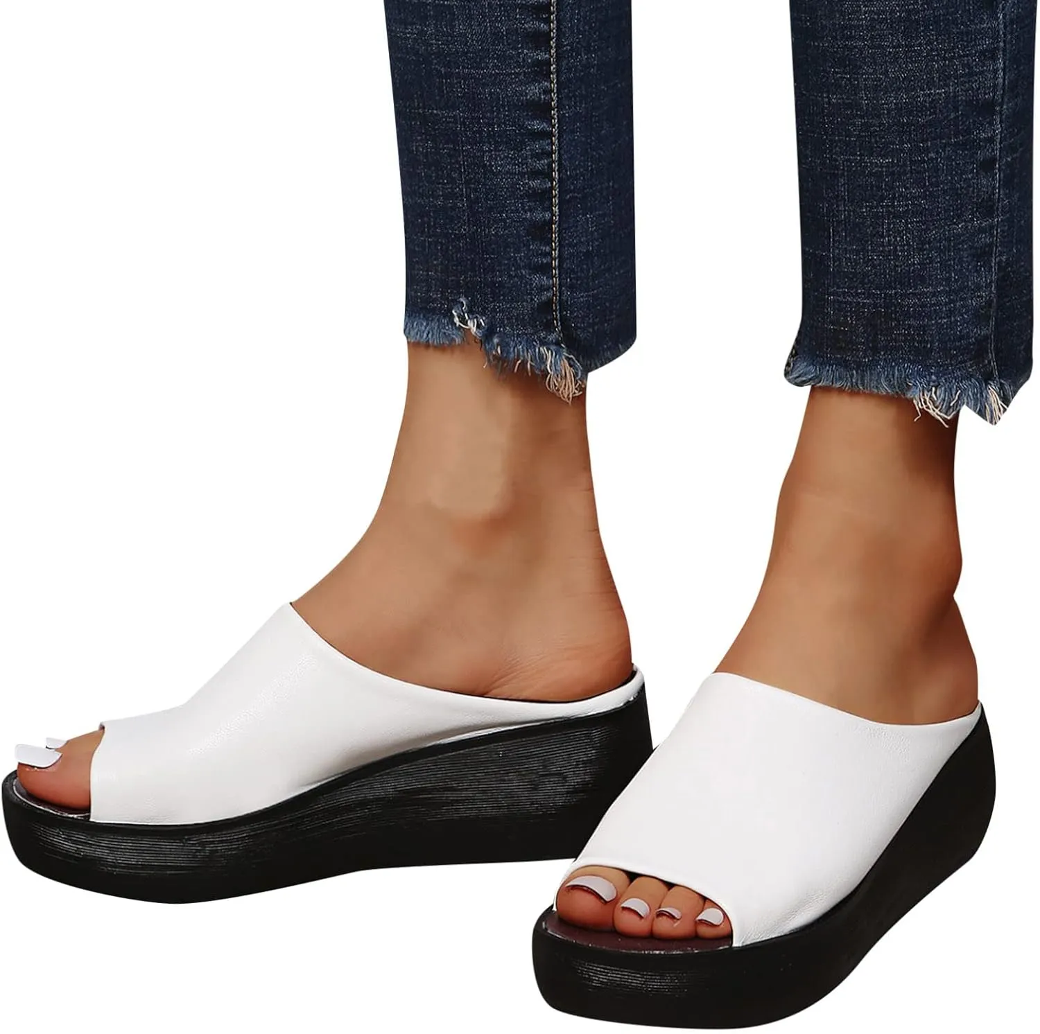 Sandals Women Comfortable Wedge Orthopedic Summer Leather Slides Dressy Platform Heel Arch Support Slip Sandals