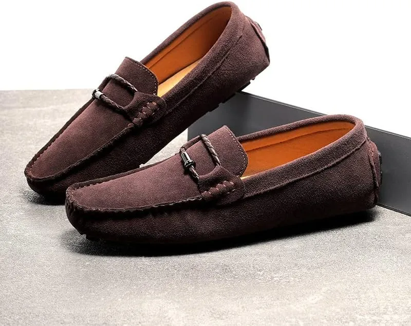 Santimon Men's Suede Casual Loafers Comfortable Office Slip on Lightweight Walking Driving Dress Shoes