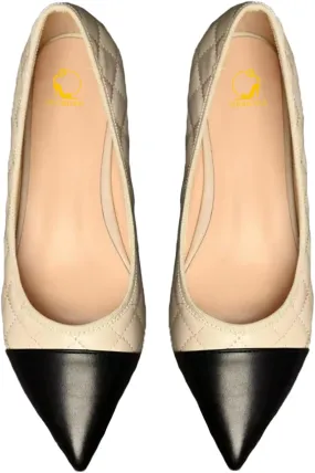 SHODENSE Women Casual Cap Toe Flats Slip on Pointed Toe Ballet Flats Two Tone 0.5" Low Flat Heel Pumps Comfort Colorblock Basic Flat Dress Shoes Work Chic Driver Flats Fall 4-11 M US