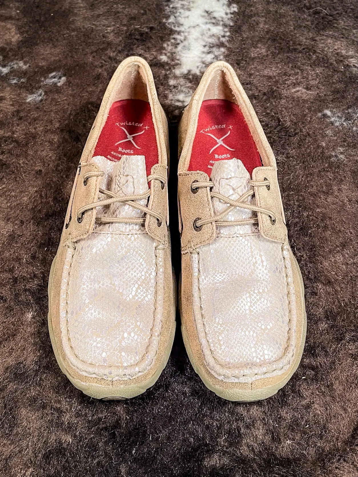 Sierra Twisted X Boat Shoe Driving Moc - Dusty Tan & Snake Print