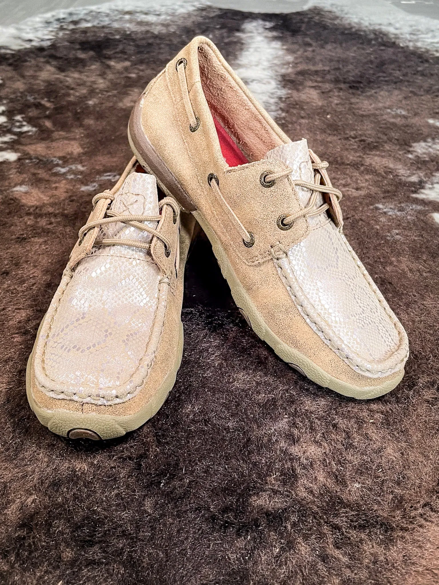 Sierra Twisted X Boat Shoe Driving Moc - Dusty Tan & Snake Print