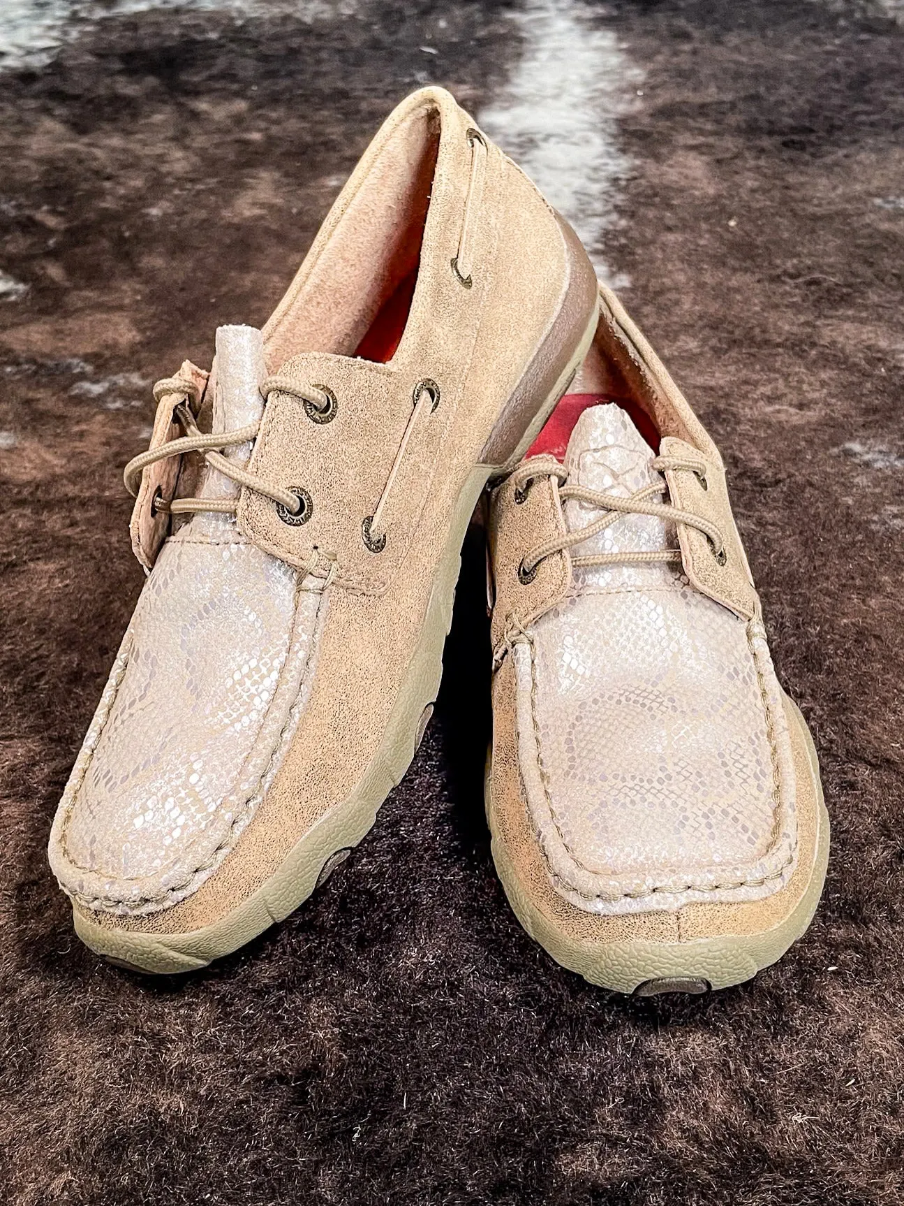 Sierra Twisted X Boat Shoe Driving Moc - Dusty Tan & Snake Print