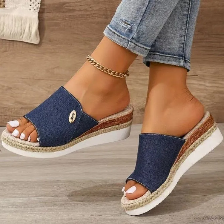 Slip-On Canvas Wedge Sandals