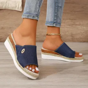 Slip-On Canvas Wedge Sandals