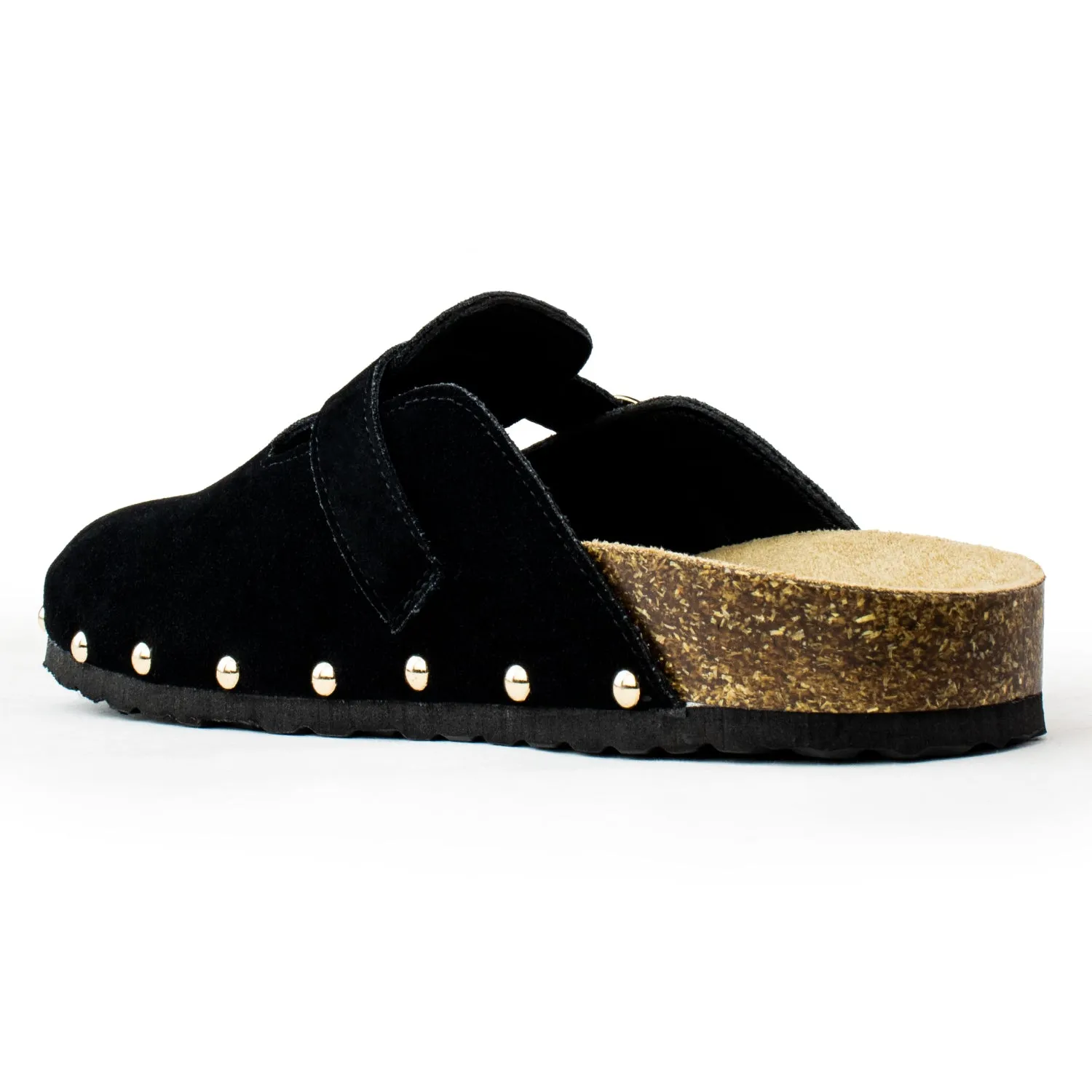 Studded Footbed Cork Clog Potato Shoes BLACK