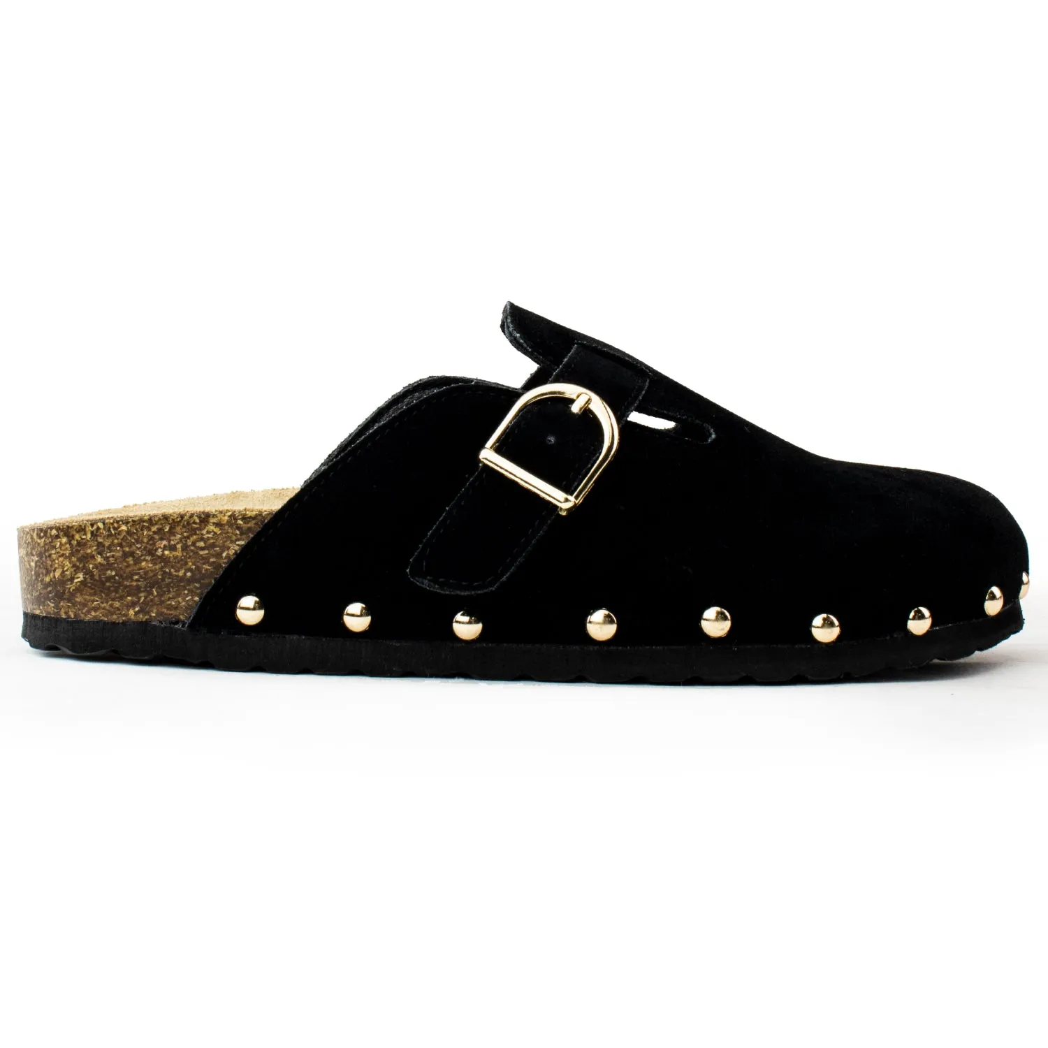 Studded Footbed Cork Clog Potato Shoes BLACK