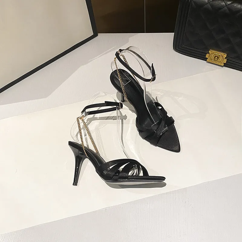 Summer One Strap French Style Plus Size Versatile Black Sandals
