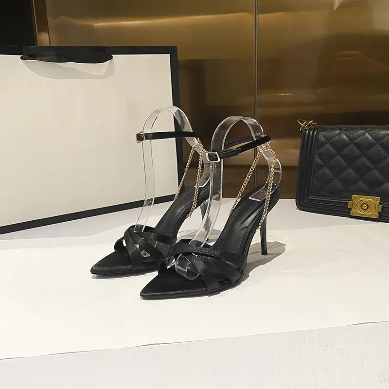 Summer One Strap French Style Plus Size Versatile Black Sandals