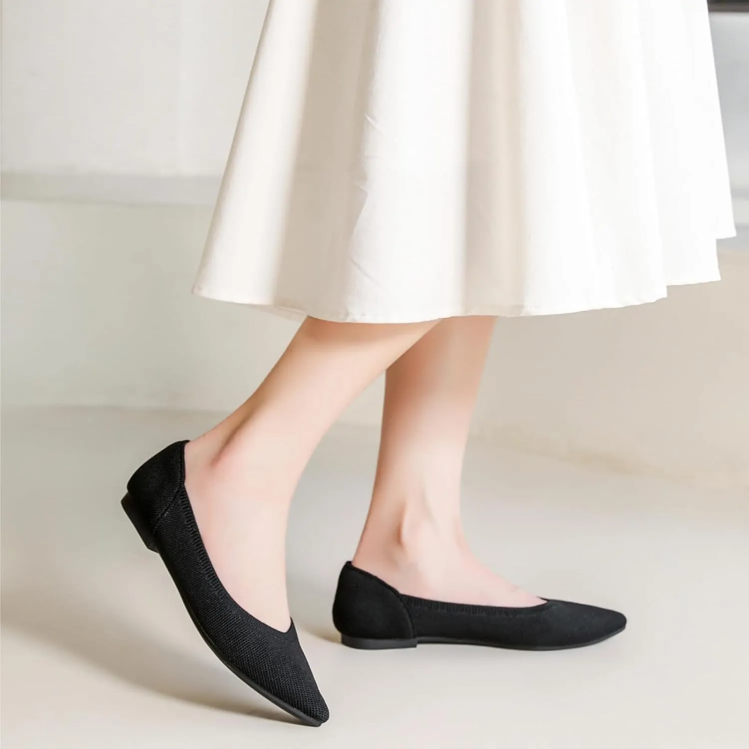 SUNROLAN Casual Ballet Flats for Women Comfortable Knitted Texture Slip on Dress Shoes Pointed-Toe Washable Ballerina Flats 088