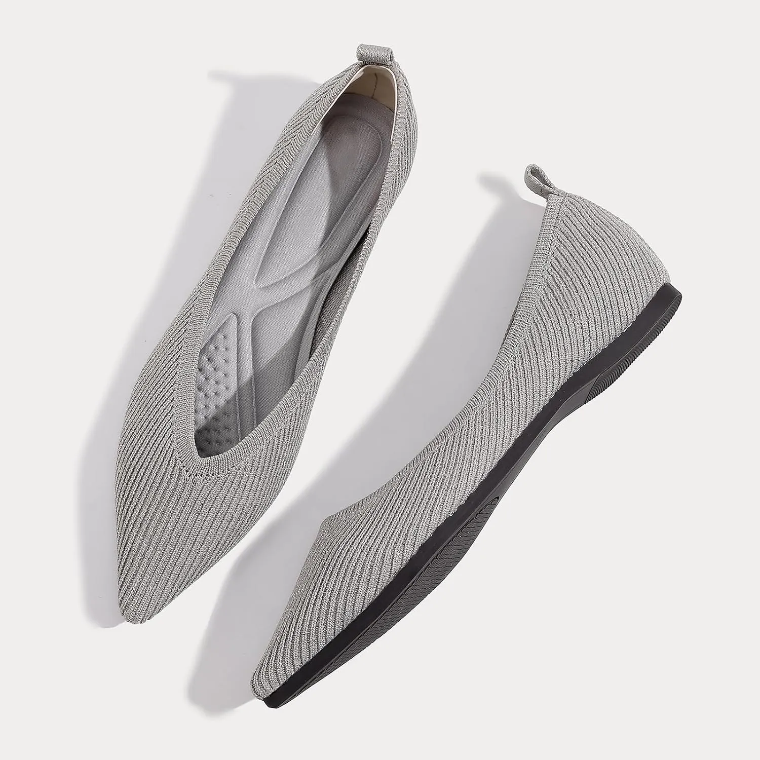 SUNROLAN Casual Ballet Flats for Women Comfortable Knitted Texture Slip on Dress Shoes Pointed-Toe Washable Ballerina Flats