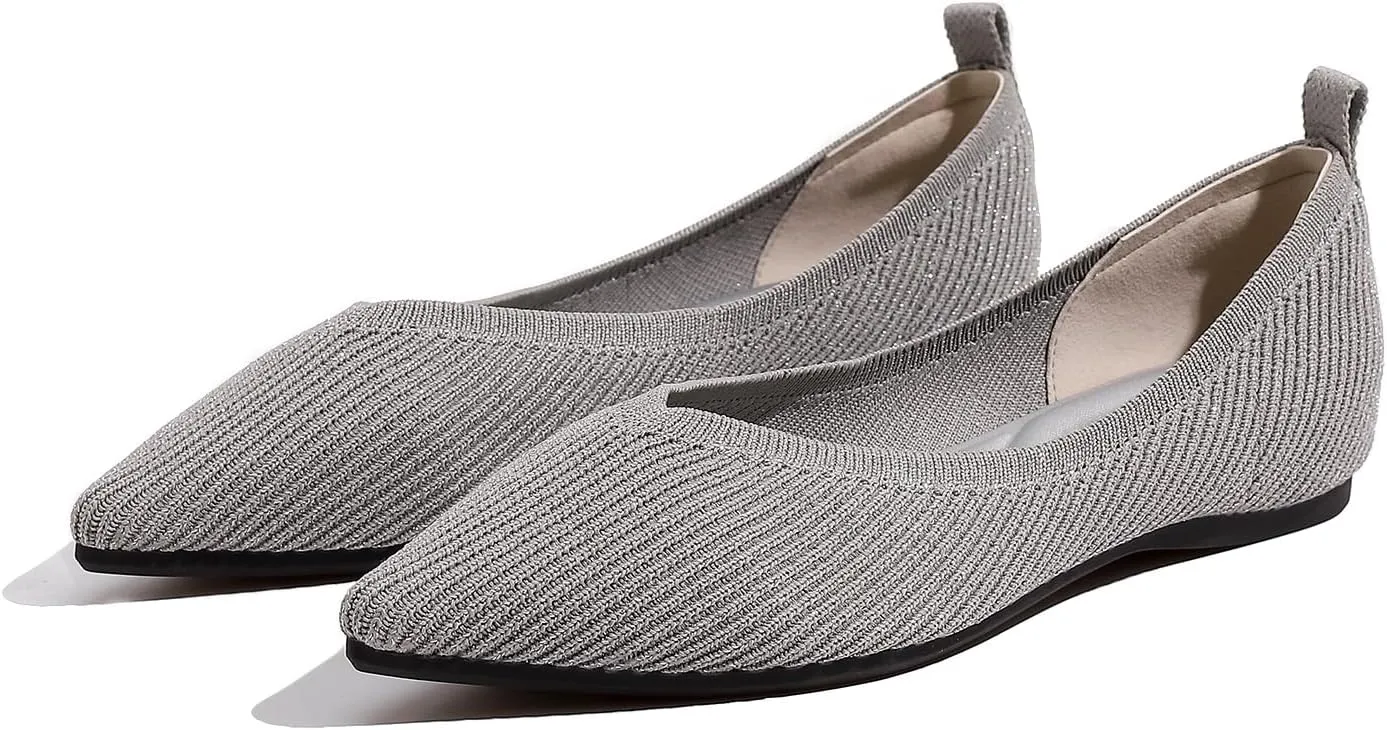 SUNROLAN Casual Ballet Flats for Women Comfortable Knitted Texture Slip on Dress Shoes Pointed-Toe Washable Ballerina Flats