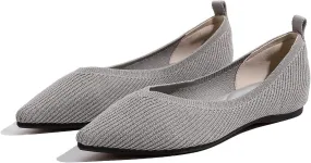 SUNROLAN Casual Ballet Flats for Women Comfortable Knitted Texture Slip on Dress Shoes Pointed-Toe Washable Ballerina Flats