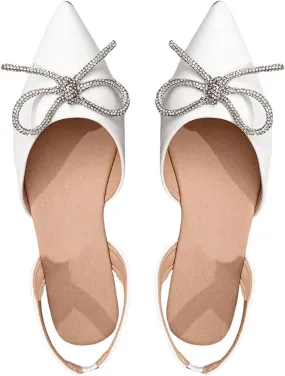 SweatyRocks Women's Rhinestone Pointed Toe Flats Sparkly Bow Decor Flats Dress Shoes